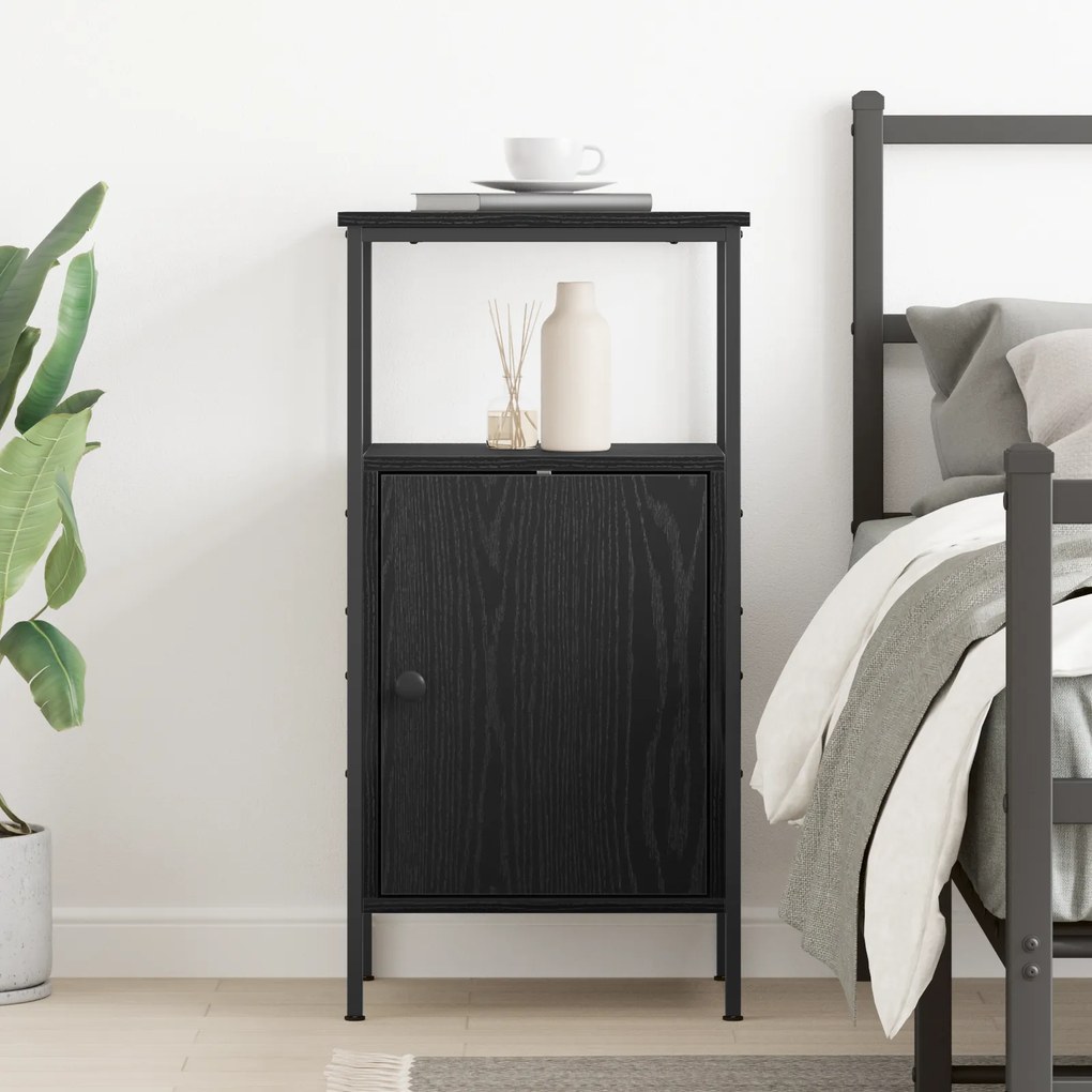 vidaXL Κομοδίνο Μαύρο Δρυς 41x31x80 εκ Επεξεργασμένο ξύλο