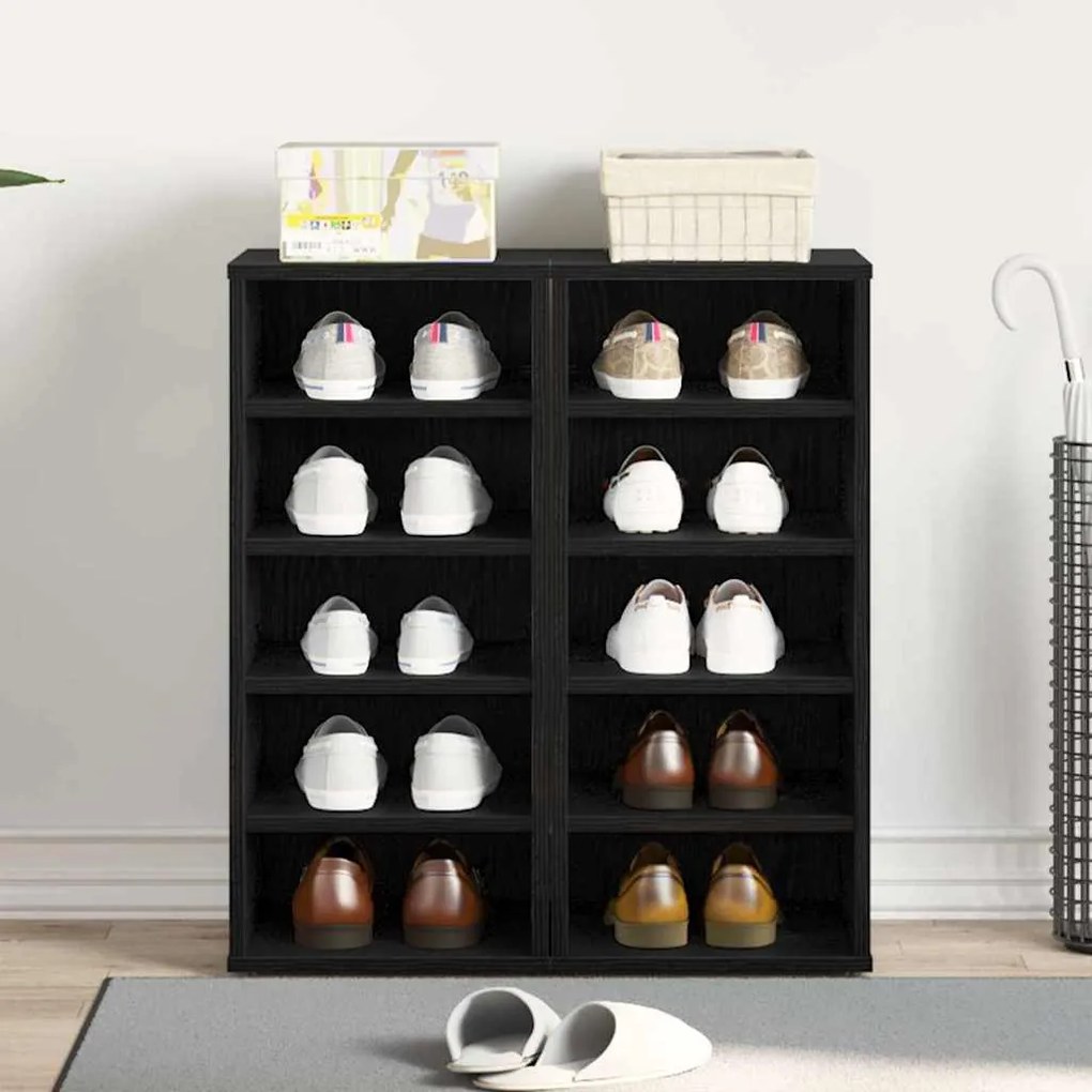 vidaXL Ντουλάπα Παπουτσιών 2 τεμ Μαύρη Δρυς 32x35x70 εκ Επεξεργασμένο Ξύλο