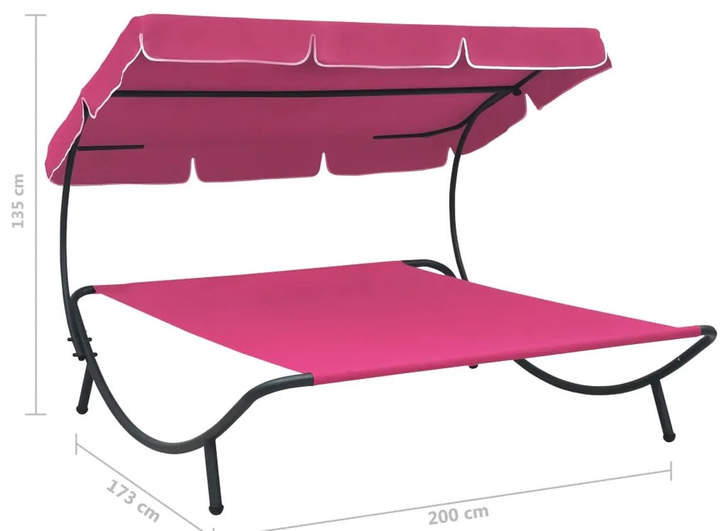 vidaXL Ξαπλώστρα - Κρεβάτι Διπλή Ροζ με Σκίαστρο