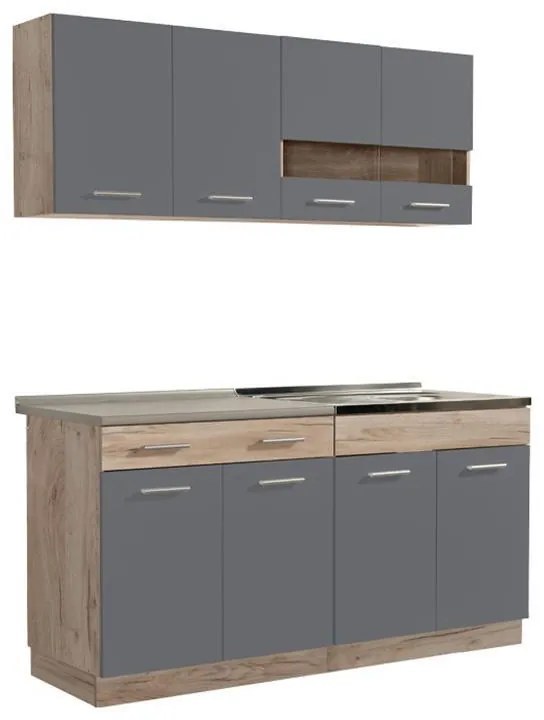 Σύνθεση Κουζίνα Dalila 160 Γκρί Δρύς - Γκρί 160x51,5x206,5 εκ. 160x51.5x206.5 εκ.