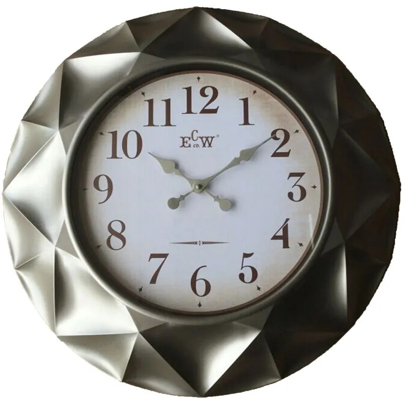 Πλαστικό ρολόι τοίχου σε χρώμα ασημί/κασσίτερου με λευκό καντράν Φ61