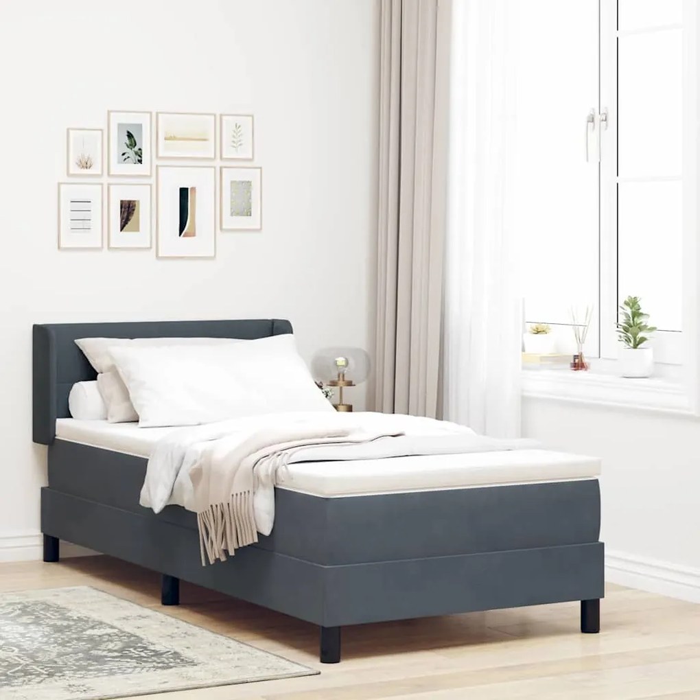 vidaXL Κρεβάτι Box Spring με Στρώμα Σκούρο Γκρι 100x200 εκ Βελούδο
