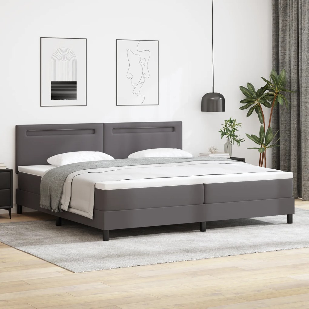 vidaXL Κρεβάτι Box Spring με Στρώμα σε Γκρι, 200x200 εκ, Ψεύτικο Δέρμα.