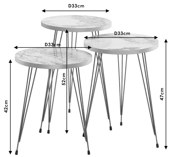 Βοηθητικά τραπέζια σαλονιού Buena pakoworld σετ 3τεμ λευκό μαρμάρου-χρυσό - 120-000242