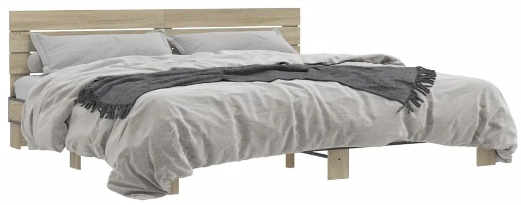 vidaXL Πλαίσιο Κρεβατιού Sonoma Δρυς 200x200 εκ. Επεξ. Ξύλο &amp; Μέταλλο