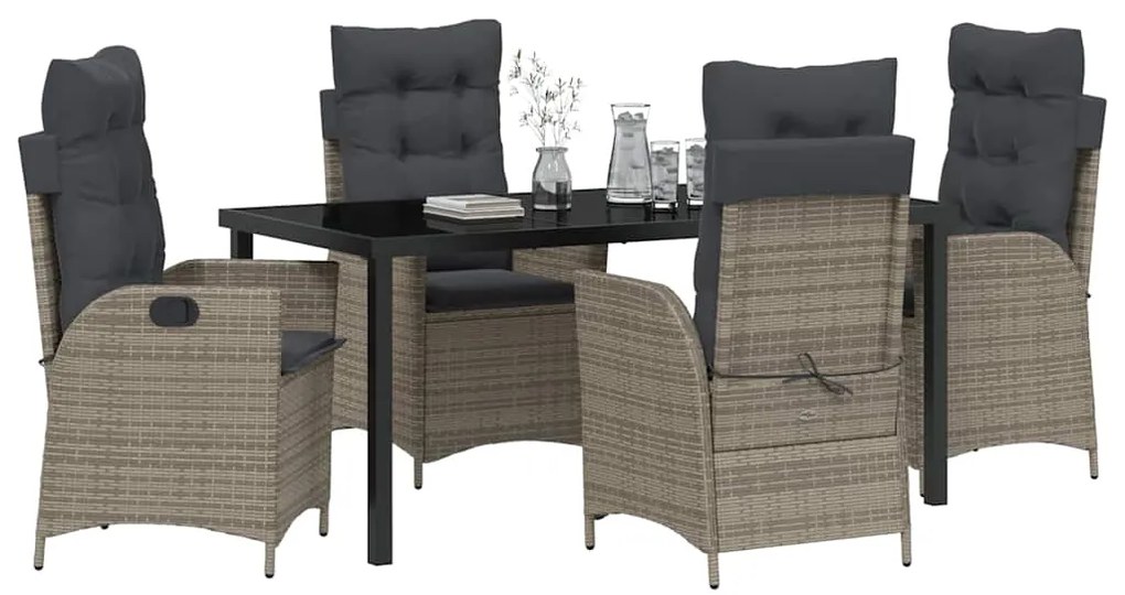 vidaXL Σέτ φαγητού για κήπο με μαξιλάρι 5 pcs Γκρι συνθετικό ρατάν