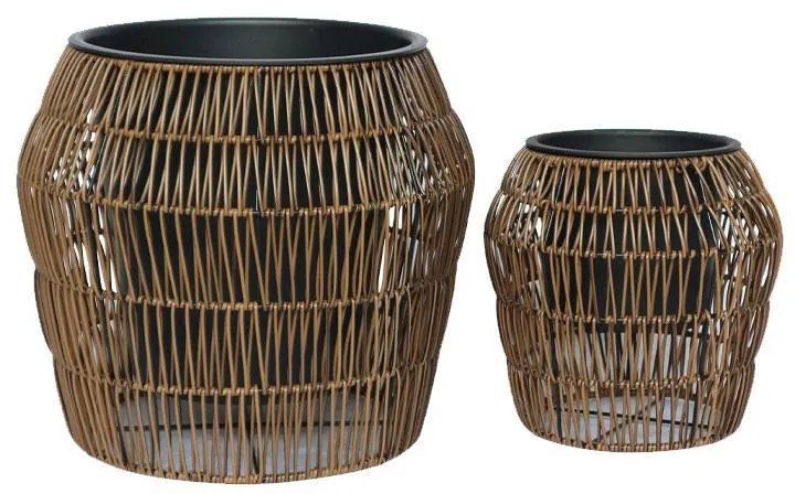 Σετ Κασπώ 2 τεμ Poly Rattan FL22157 Fylliana Καφέ 42x42x38 εκ. &amp; 28x28x28 εκ. 42x42x38 εκ.