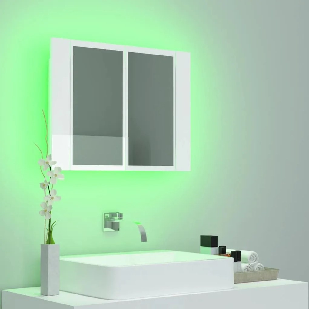 Καθρέφτης Μπάνιου με LED Γυαλιστερό Λευκό 60x12x45 εκ.Ακρυλικός - Λευκό