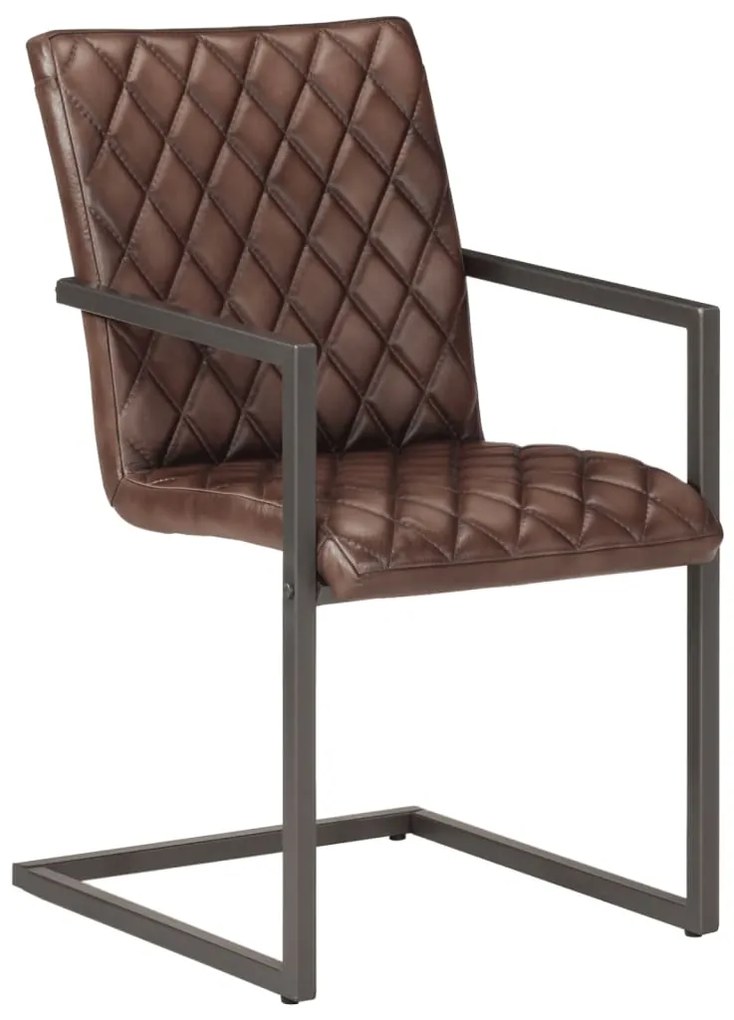 vidaXL Καρέκλες Τραπεζαρίας «Πρόβολος» 2 τεμ. Καφέ από Γνήσιο Δέρμα