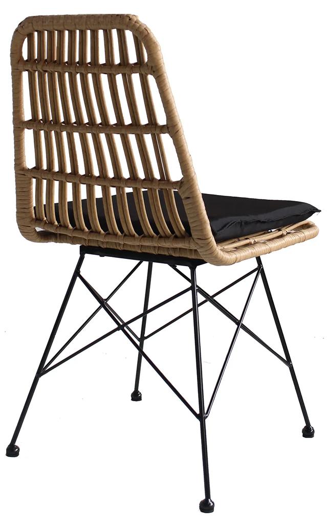 Καρέκλα Κήπου ALFONSE Φυσικό/Μαύρο Μέταλλο/Rattan 47x62x81cm