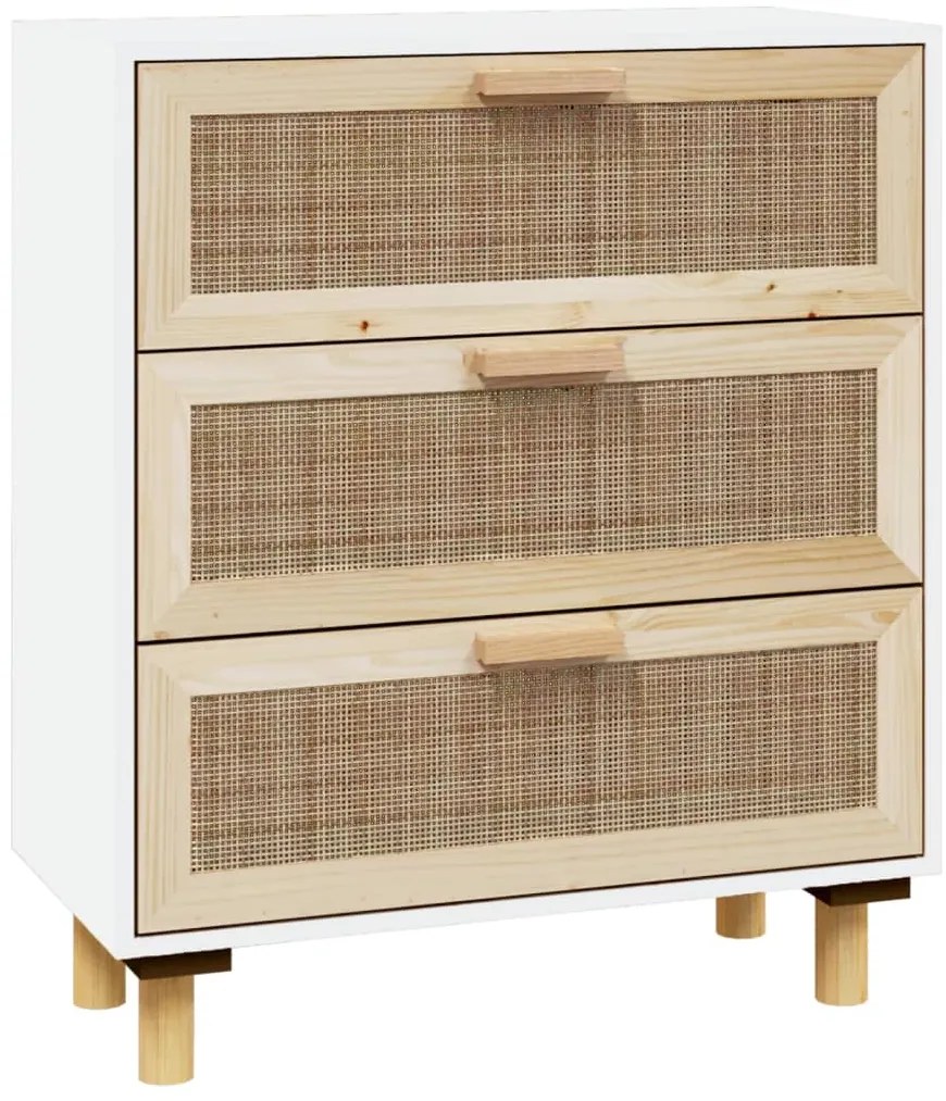 vidaXL Ντουλάπι Λευκό 60 x 30 x 70 εκ. από Μασίφ Πεύκο &amp; Φυσικό Ρατάν