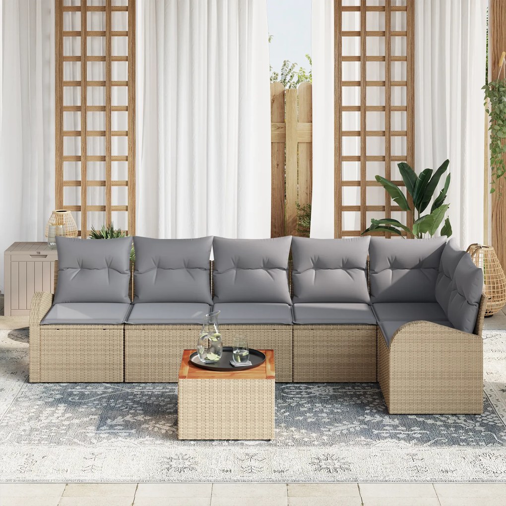 vidaXL Σετ Καναπέ Κήπου 7 pcs Beige, ανοιχτό γκρι Μεγάλο