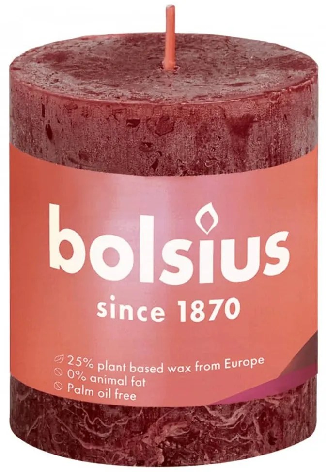 Bolsius Κεριά Κύλινδρος Ρουστίκ Shine 4 τεμ Βελούδινο Κόκκινο 80x68χιλ