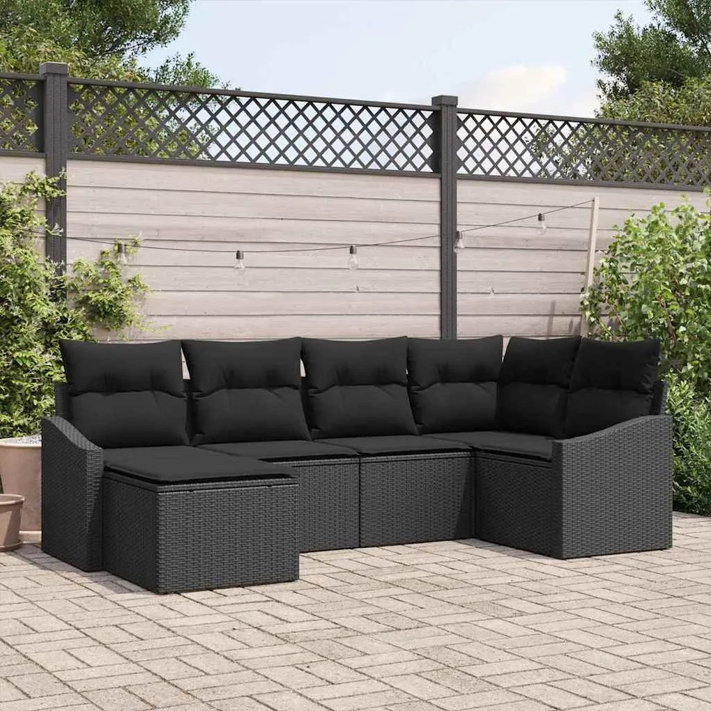 vidaXL Σετ Καναπέ Κήπου 6 pcs Μαύρο Πολυ ράταν