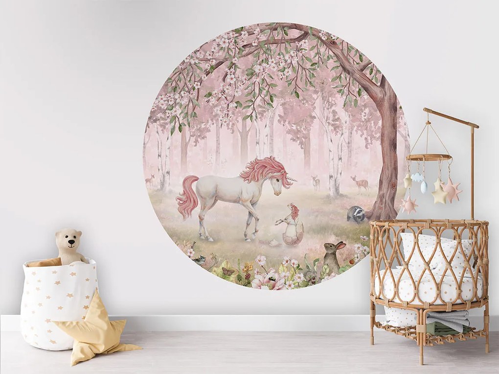 Unicorn Forest Ταπετσαρια Τοιχου Ροζ Στρογγυλη 80cm