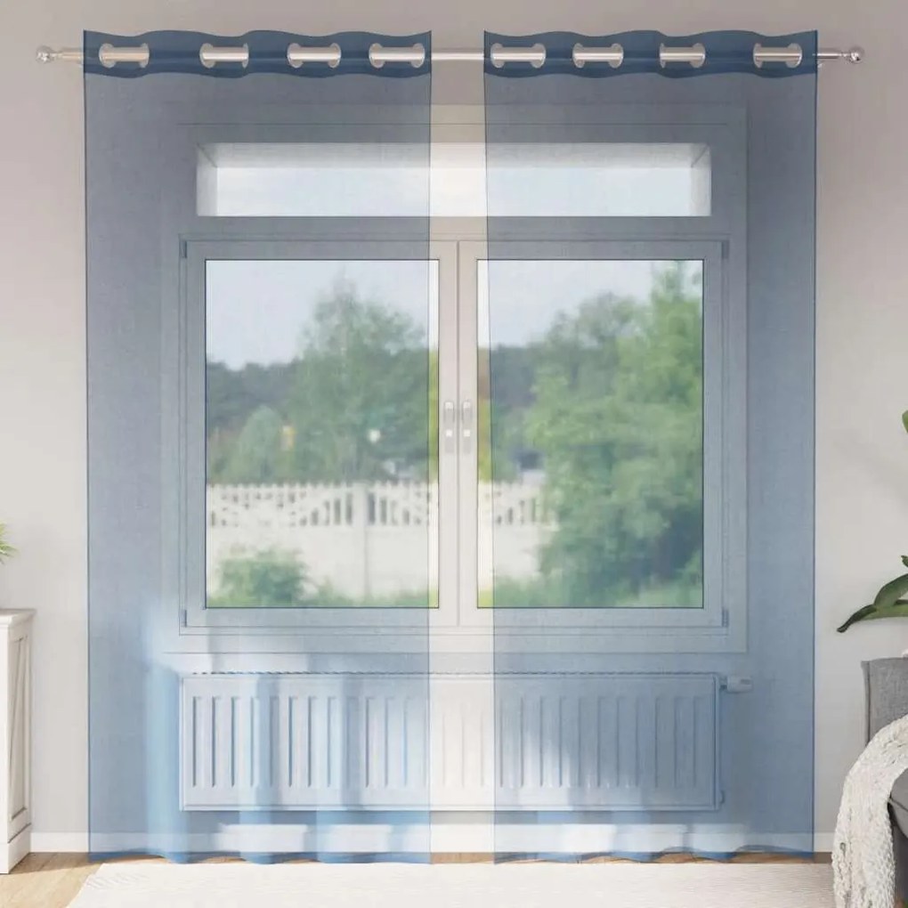 vidaXL Voile κουρτίνες με ροδέλες 2 τεμάχια Μπλε Ρουά