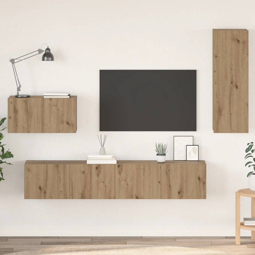 vidaXL Τηλεοπτική Κάβα Τοίχου Επιτοίχιο 4 pcs artisan δρυς