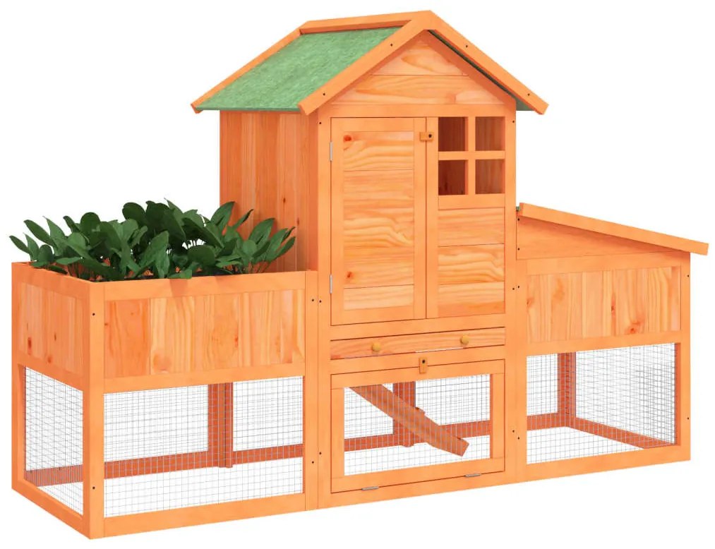 vidaXL Κλουβί Κουνελιών Καφέ 170 x 63 x 113 εκ. Μασίφ Ξύλο Πεύκου
