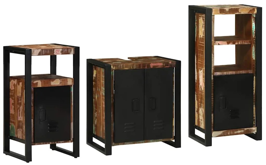 vidaXL Σετ Επίπλων Μπάνιου με συρτάρι 3 pcs Στερεό Ανακτηθέν Ξύλο