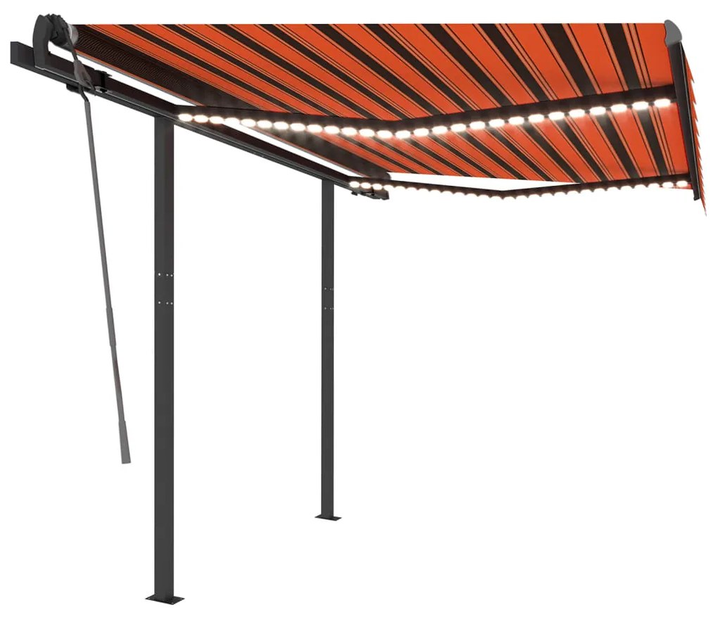 vidaXL Τέντα Αυτόματη με LED &amp; Αισθ. Ανέμου Πορτοκαλί/Καφέ 3,5x2,5 μ.