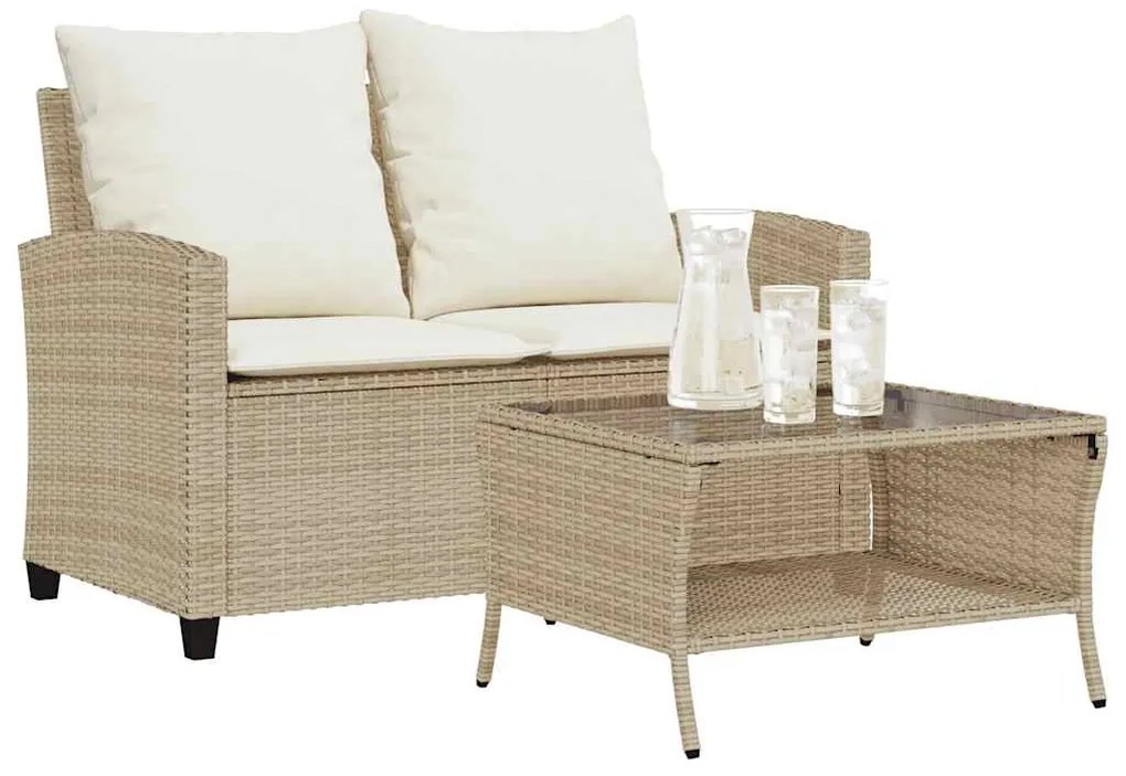 Καναπές Κήπου Διθέσιος Μπεζ Συνθ. Ρατάν με Τραπέζι/Μαξιλάρια