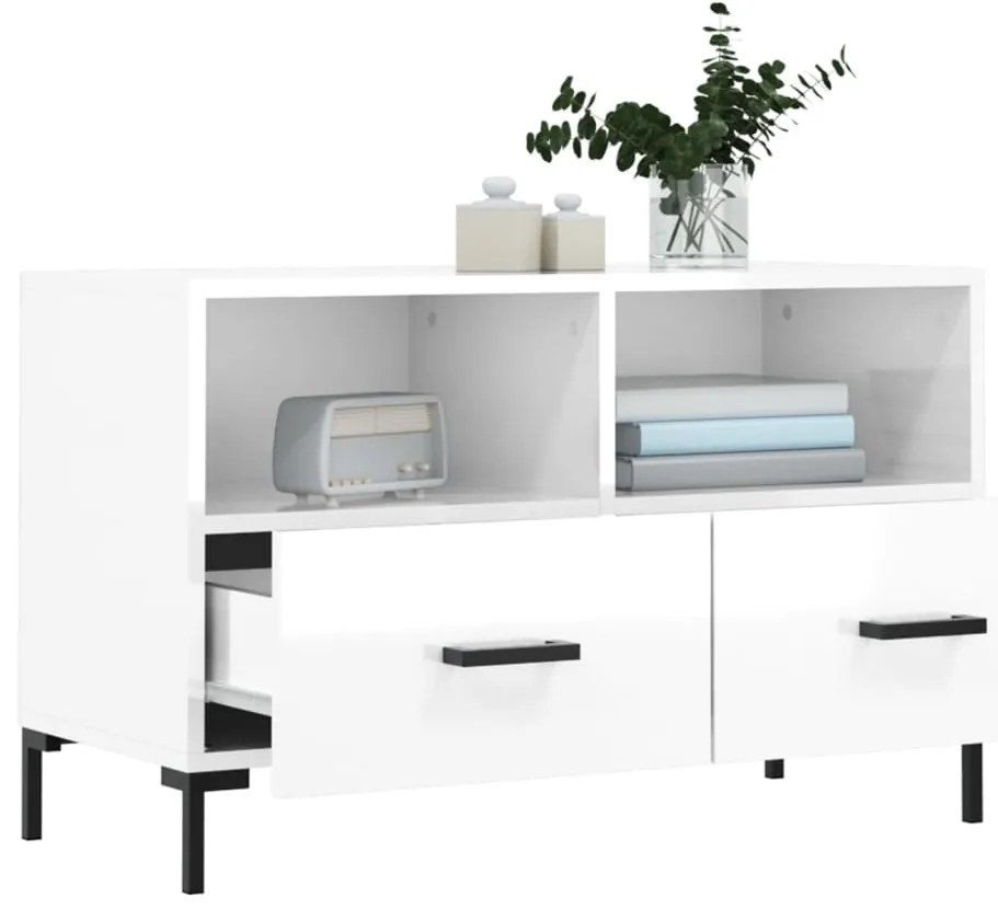 vidaXL Έπιπλο Τηλεόρασης Γυαλ. Λευκό 80x36x50 εκ. Επεξεργασμένο Ξύλο