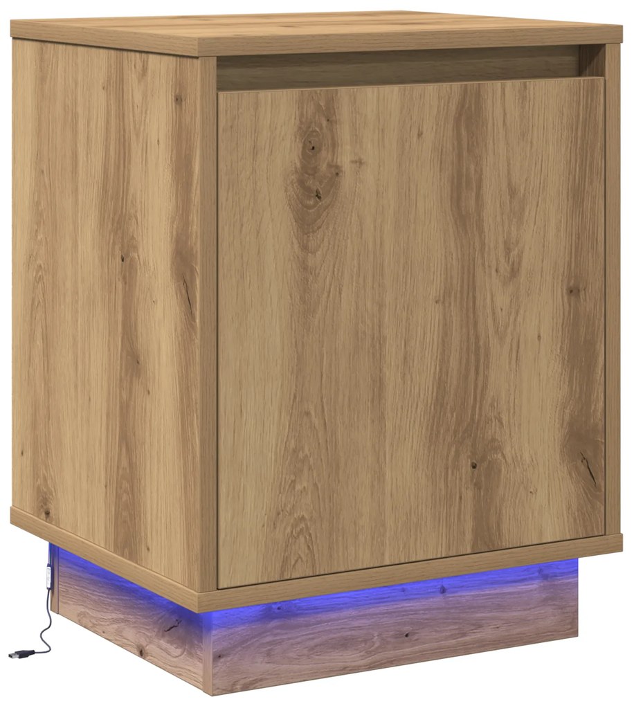 vidaXL κομοδίνο με LED φώτα από βελανιδιά 39x34,5x50 εκ