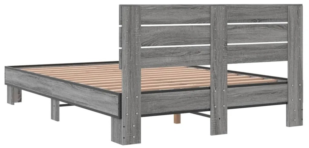 vidaXL Πλαίσιο Κρεβατιού Γκρι Sonoma 140x200 εκ. Επεξ. Ξύλο &amp; Μέταλλο
