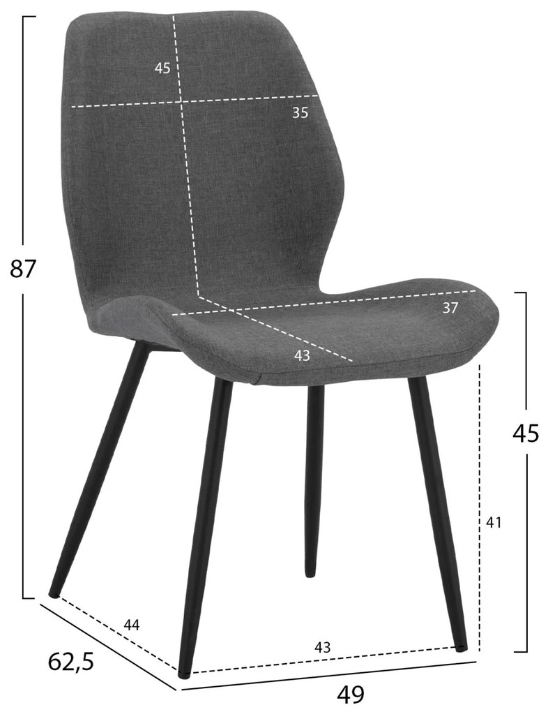 Καρέκλα KLAY Ύφασμα Γκρί 49X62,5X87Υ εκ. 6αδα 49x62.5x87 εκ.