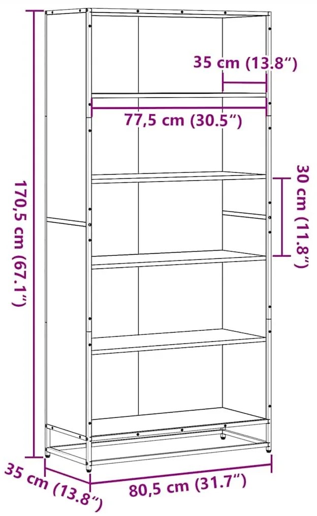 Βιβλιοθήκη Sonoma Oak 80,5x35x170,5 cm Ξύλινη κατασκευή - Καφέ