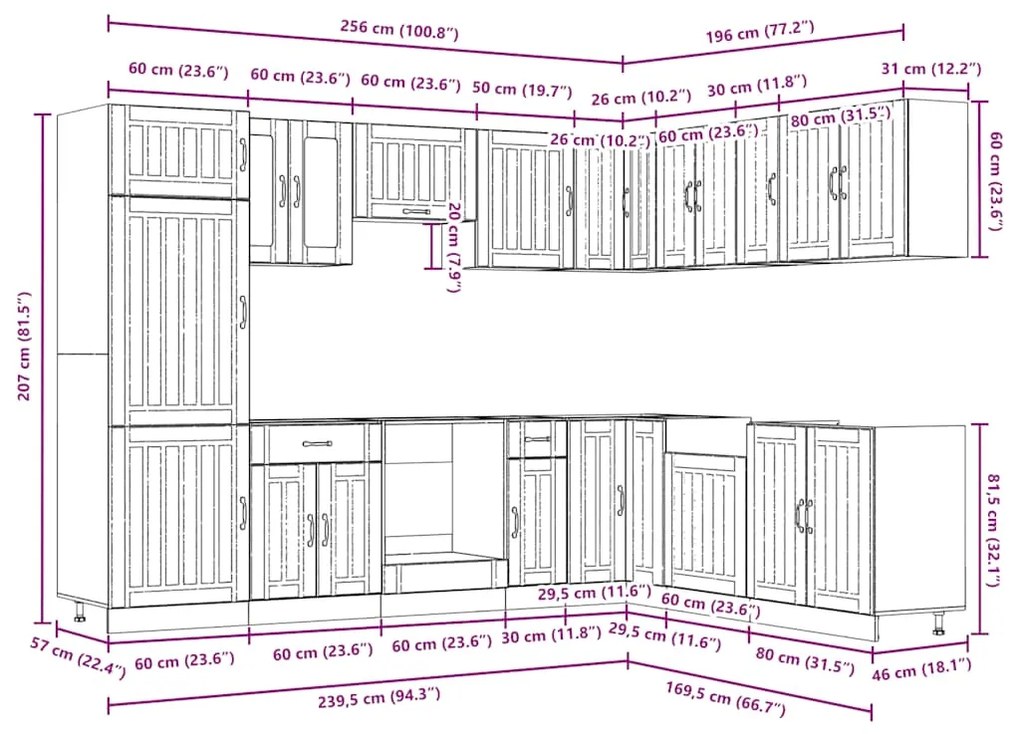 14 PIECE KITCHEN CABINET SET "LUCCA" ΜΑΥΡΟ ΚΑΤΑΣΚΕΥΑΣΜΕΝΟ ΞΥΛΟ 3314982