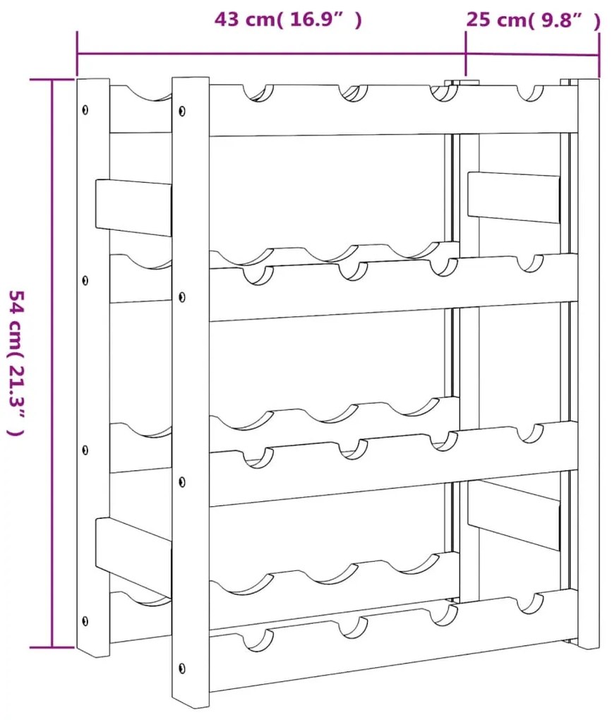 vidaXL Ραφιέρα Κρασιών για 16 Μπουκάλια Γκρι από Μασίφ Ξύλο Πεύκου