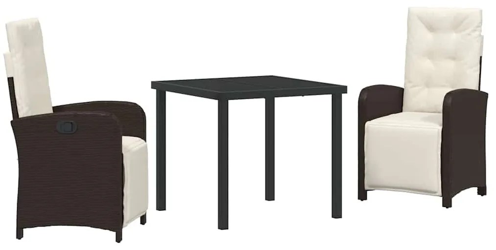 vidaXL Σέτ φαγητού για κήπο με μαξιλάρι 3 pcs Καφέ συνθετικό ρατάν