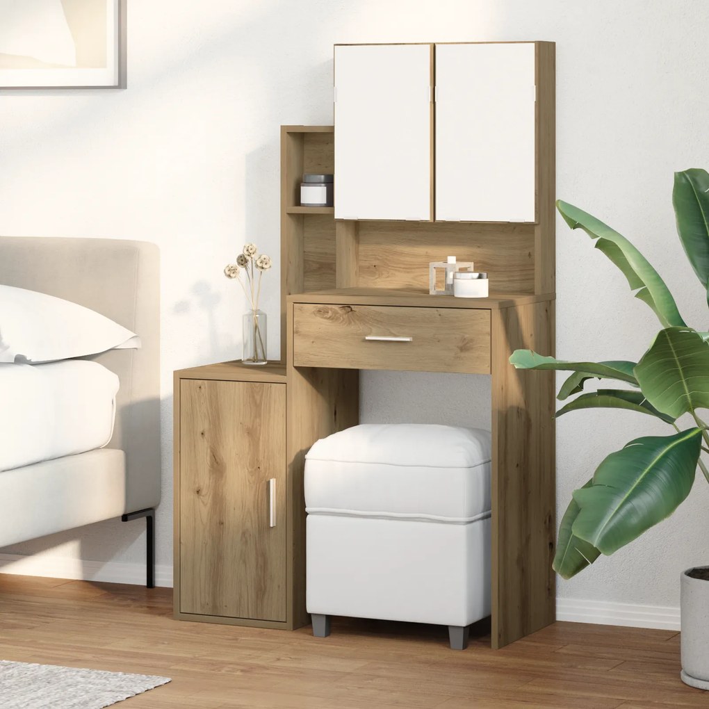 vidaXL Τουαλέτα με Καθρέφτη και LEDs Artisan Oak Επεξεργασμένο Ξύλο