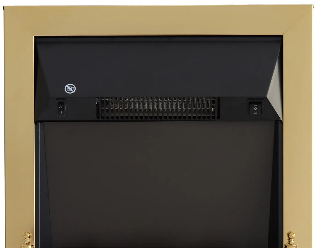 HOMCOM Ηλεκτρικό τζάκι με θέρμανση, ηλεκτρικό τζάκι με εφέ φλόγας LED, 1000/2000W διακοσμητικό τζάκι, ηλεκτρικό τζάκι φωτιάς σόμπα τζακιού, Χρυσό