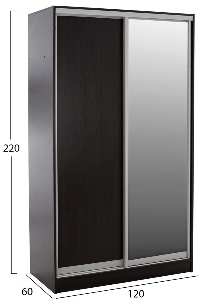 Ντουλάπα Συρόμενη ADLER Δίφυλλη με Καθρέπτη Wenge 120x60x220Υεκ. 120x60x220 εκ.