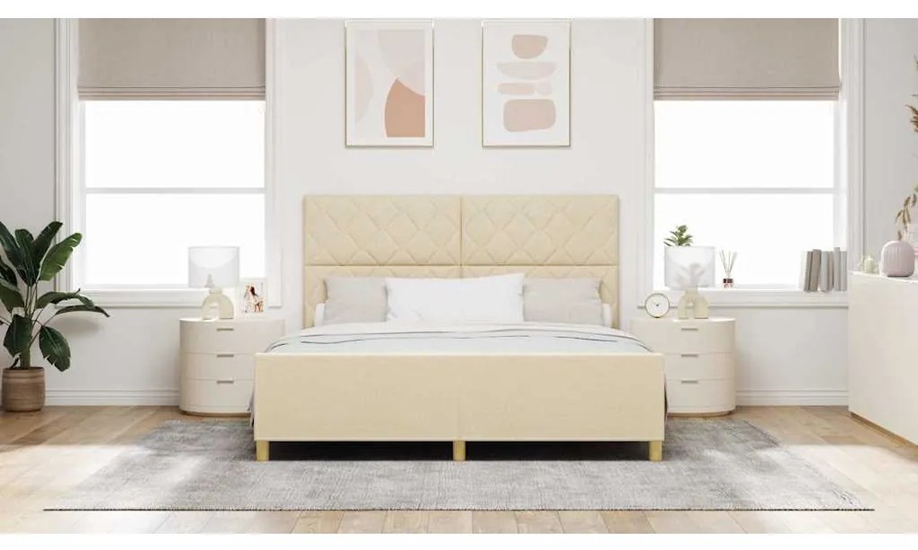 vidaXL Σκελετός Κρεβατιού με κεφαλάρι Κρεμ 180 x 200 cm ύφασμα