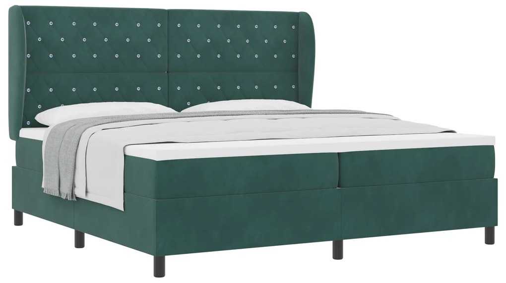 vidaXL κρεβάτι box spring με στρώμα σκούρο πράσινο 200x200 εκ. βελούδινο