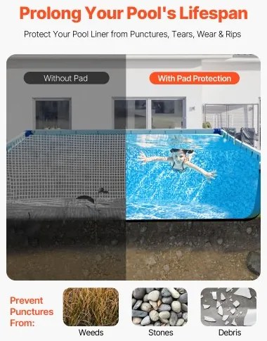 VEVOR Rectangle Pool Liner Pad, 16 x 32 ft Pool Liner Pad for Above Ground Swimming Pools, Extra-Thick Pool Mat, Prevents Punctures, Recycled Geotextile Material Underlayment Pad, Extend Liner Life