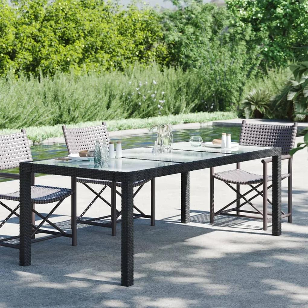 Τραπέζι Κήπου Μαύρο 190x90x75 εκ. Ψημένο Γυαλί/Συνθετικό Ρατάν