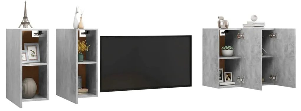 vidaXL Έπιπλα Τηλεόρασης 4 τεμ. Γκρι Σκυρ. 30,5x30x60 εκ. Μοριοσανίδα