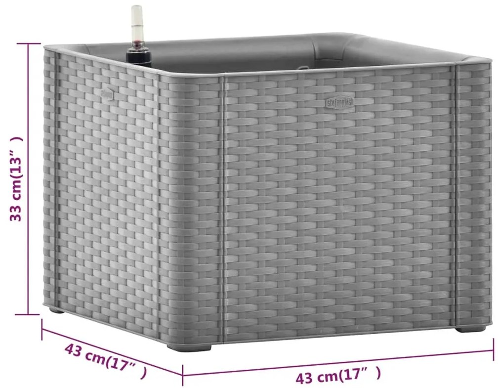 vidaXL Ζαρντινιέρα Κήπου Γκρι 43x43x33 εκ. με Αυτόματο Πότισμα