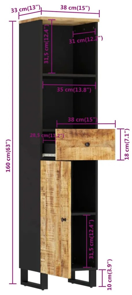 Ντουλάπι Μπάνιου 38 x 33 x 160 εκ. από Μασίφ Ξύλο Μάνγκο - Καφέ