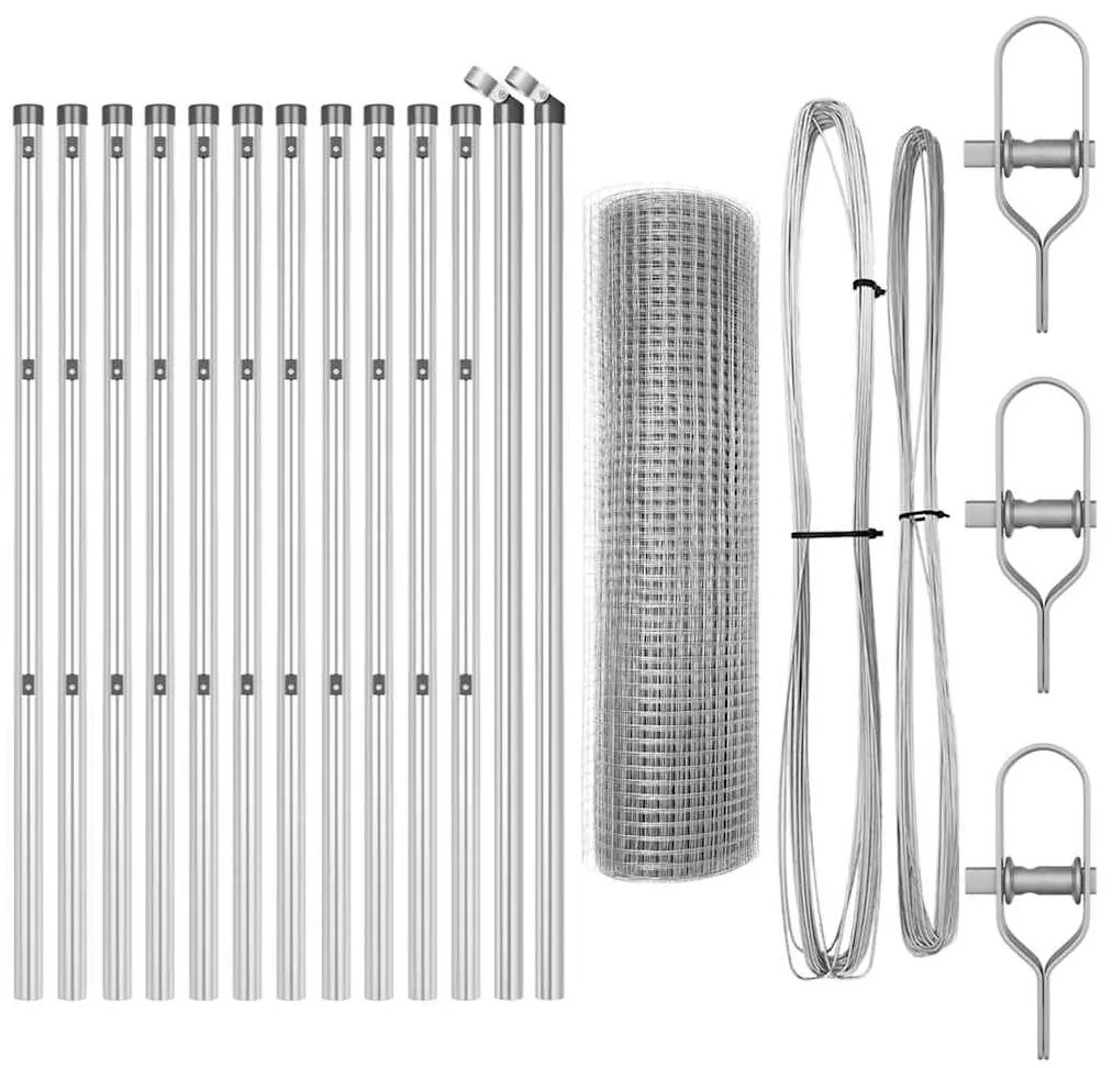 vidaXL Φράχτης με Στήλες. Ασημί 0.5 x 25 μ. Ατσάλι