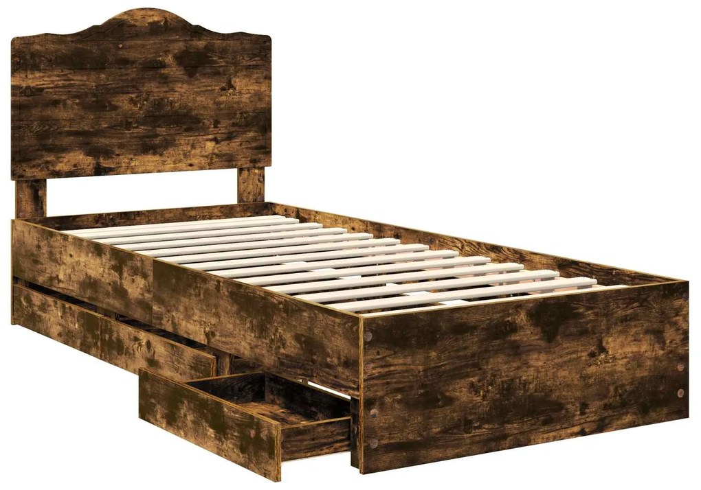 vidaXL Σκελετός Κρεβατιού Καπνιστό Δρύς 90 x 190 cm Μηχανήματος Ξύλο