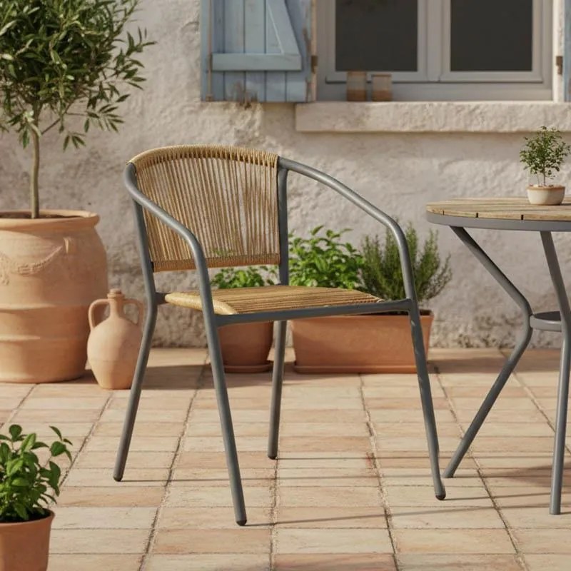 Καρέκλα - Καρέκλα Lindaria στοιβαζόμενη μέταλλο σε ανθρακί και pe rattan Φυσικό 54x63x74 εκ. 54x63x74 εκ.