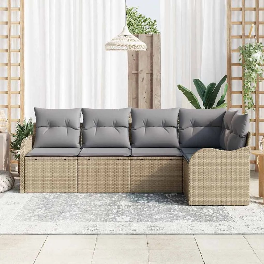 vidaXL Σετ Καναπέ Κήπου με μαξιλάρι 5 pcs Μπεζ Πολυ ράταν