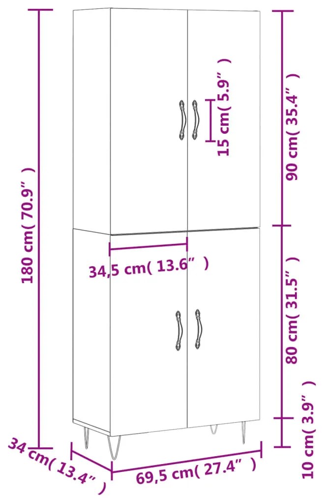 Ντουλάπι Γκρι Sonoma 69,5 x 34 x 180 εκ. Επεξεργασμένο Ξύλο - Γκρι