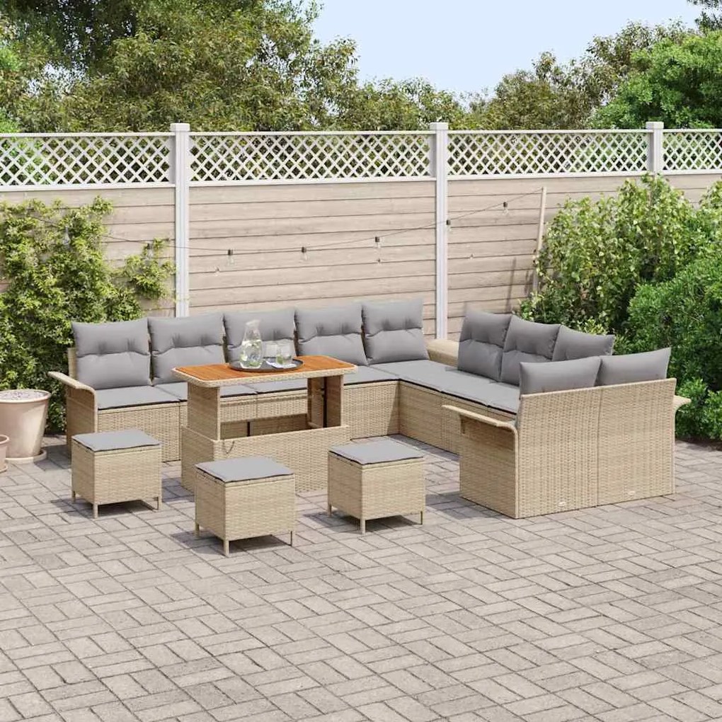vidaXL Σετ Καναπέ Κήπου 14 pcs Μπεζ συνθετικό ρατάν