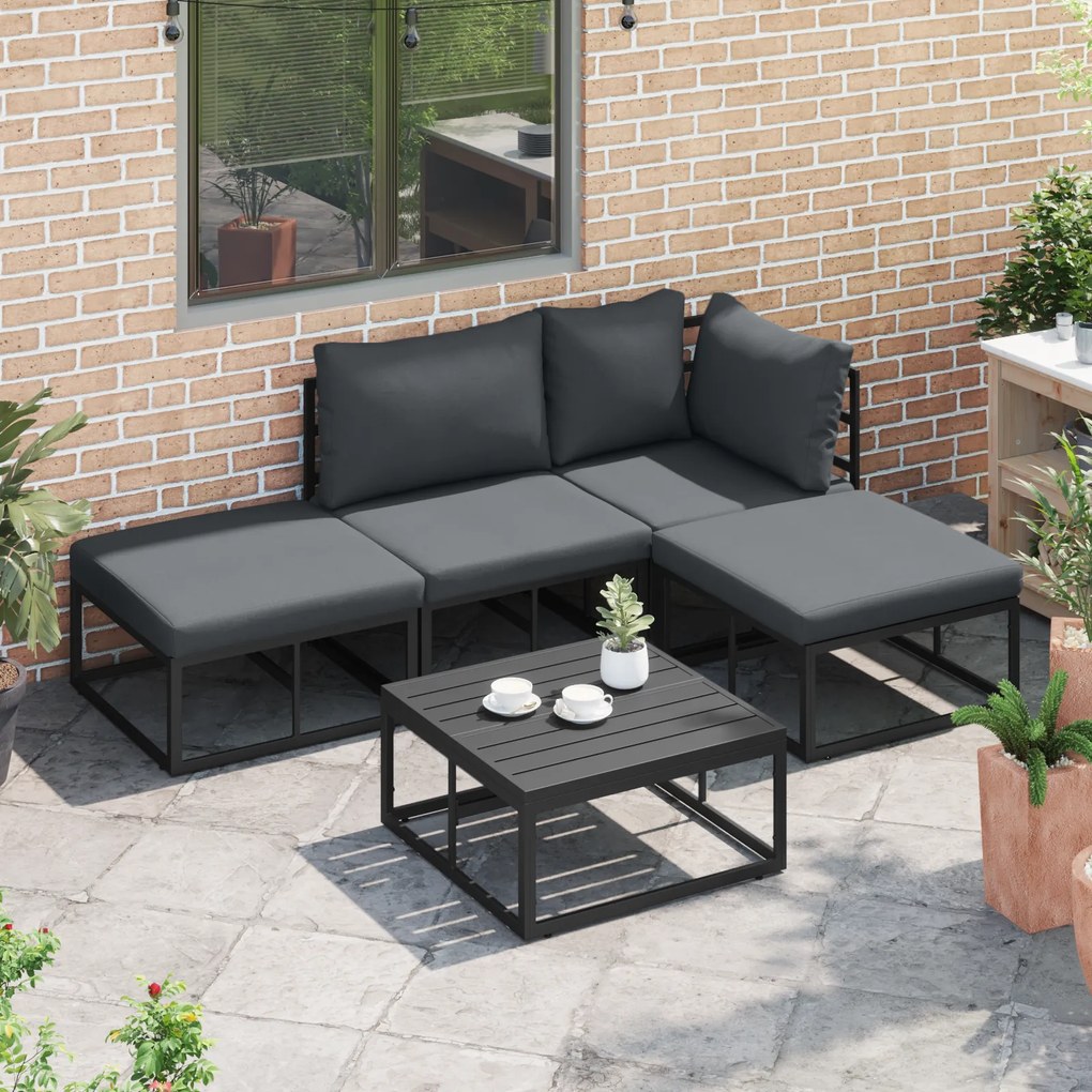 vidaXL Σετ Καναπέ Κήπου 5 pcs Μαύρο 70 x 70 x 32 εκ Αλουμίνιο